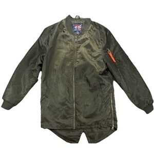 Phat Farm Bomber Green Men's Medium Lightweight Jacket Distressed Spring